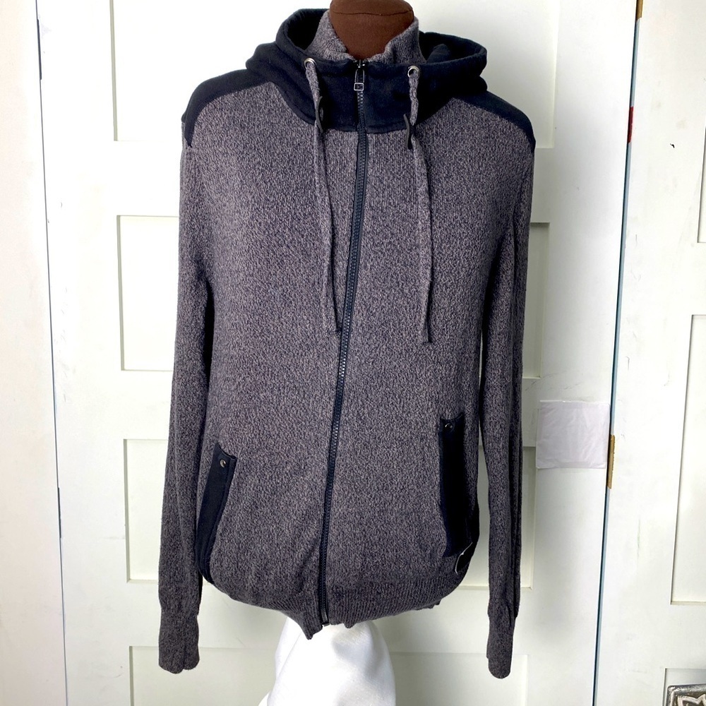 Guess Mens Zip Up Hooded Sweater Black/ Gray Size Medium
